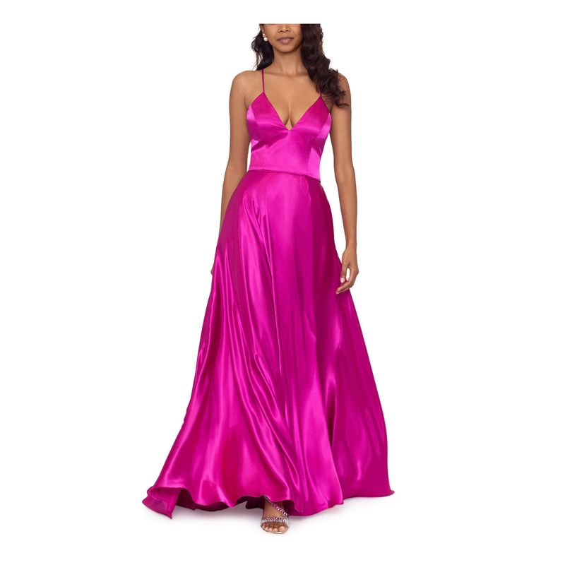 Nwt Blondie Womens Pink Lined Tie Back Sleeveless Gown Dress 3